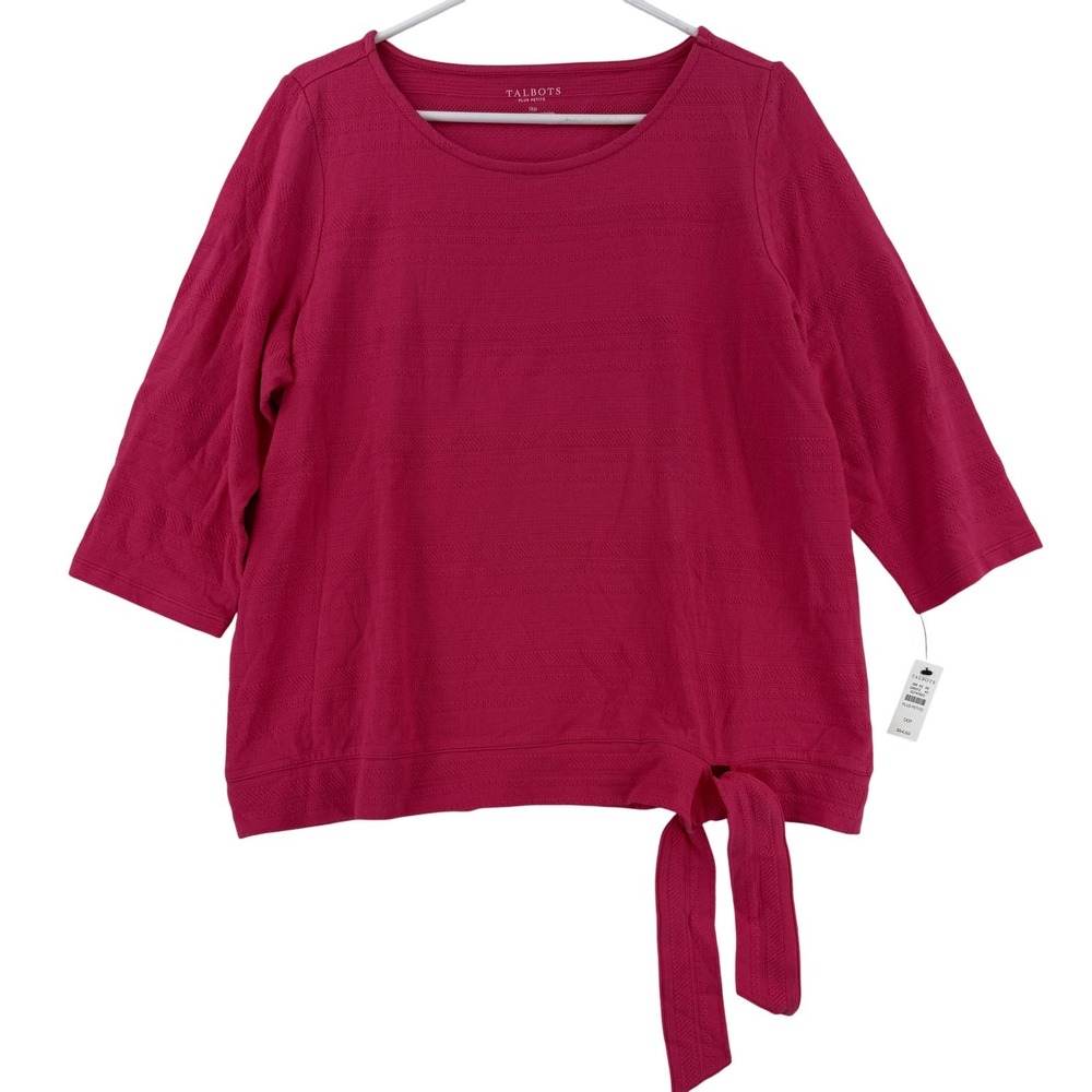 Talbots Shirt Womens 1XP Plus Petite Pink Scoop Neck 3/4 Sleeve Tie Hem Top NWT